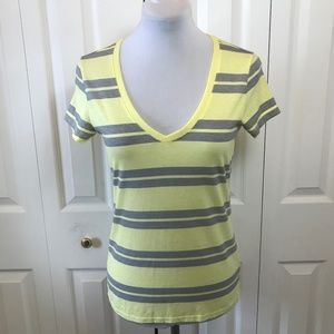 Pacsun Lilu Yellow Gray Striped S/S Tee Shirt XS